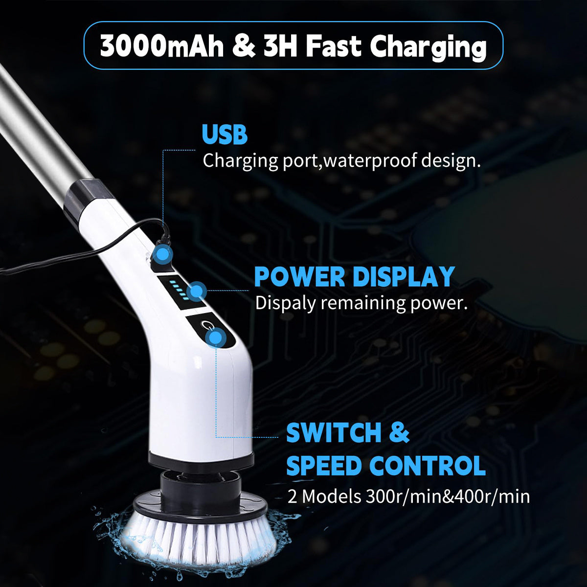 14PC Electric Spin Scrubber Cleaning Brush Scrubber For Home Adjustable Speeds Electric Spin Scrubber Cleaning Supplies Bathroom Cleaner Spin Mop Cleaning Brush Scrubber For CAR