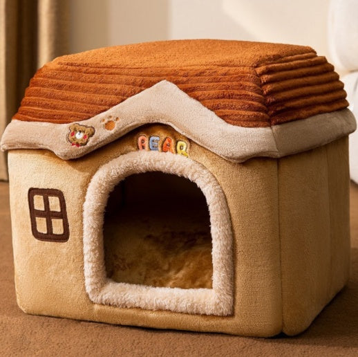 Casa plegable para perros, cama para Gato, Villa para perros de invierno, caseta para dormir, nido extraíble, cueva cerrada cálida, sofá, suministros para mascotas