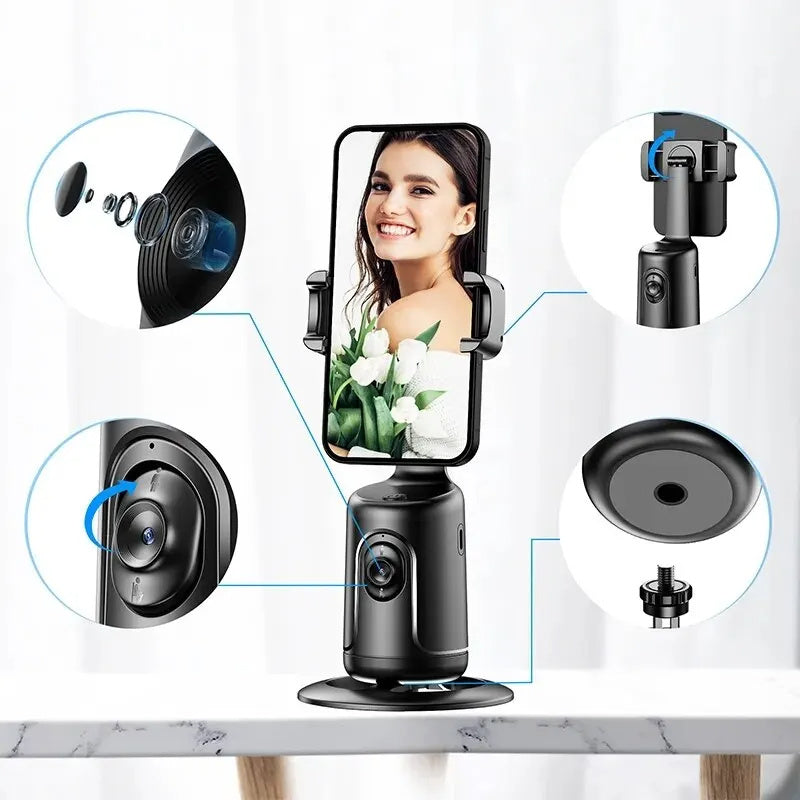 Gimbal de suivi automatique du visage à 360 degrés, support de téléphone intelligent AI pour smartphone, vidéo, vlog, stabilisateur en direct, trépied