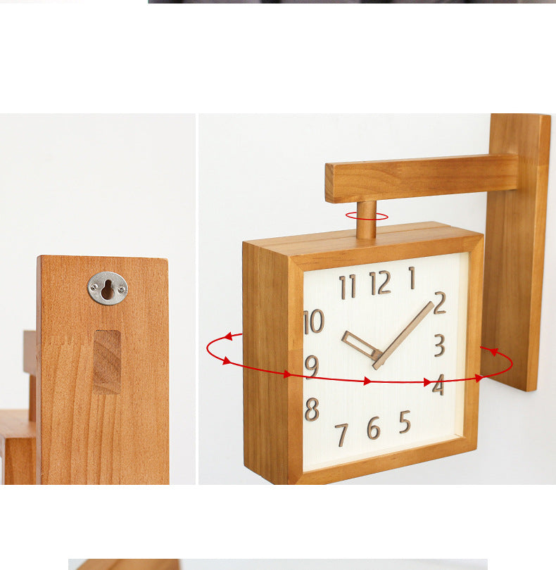 Horloge murale Double face en bois massif, silencieuse, pour salon, maison, coin Simple, horloge Double face