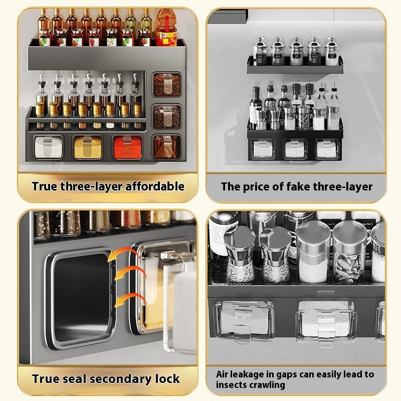 Estante de almacenamiento de cocina Q3Y Jiabangshou, caja de condimentos, juego de combinación de botellas y latas multifuncionales para el hogar, almacenamiento para colgar en la pared