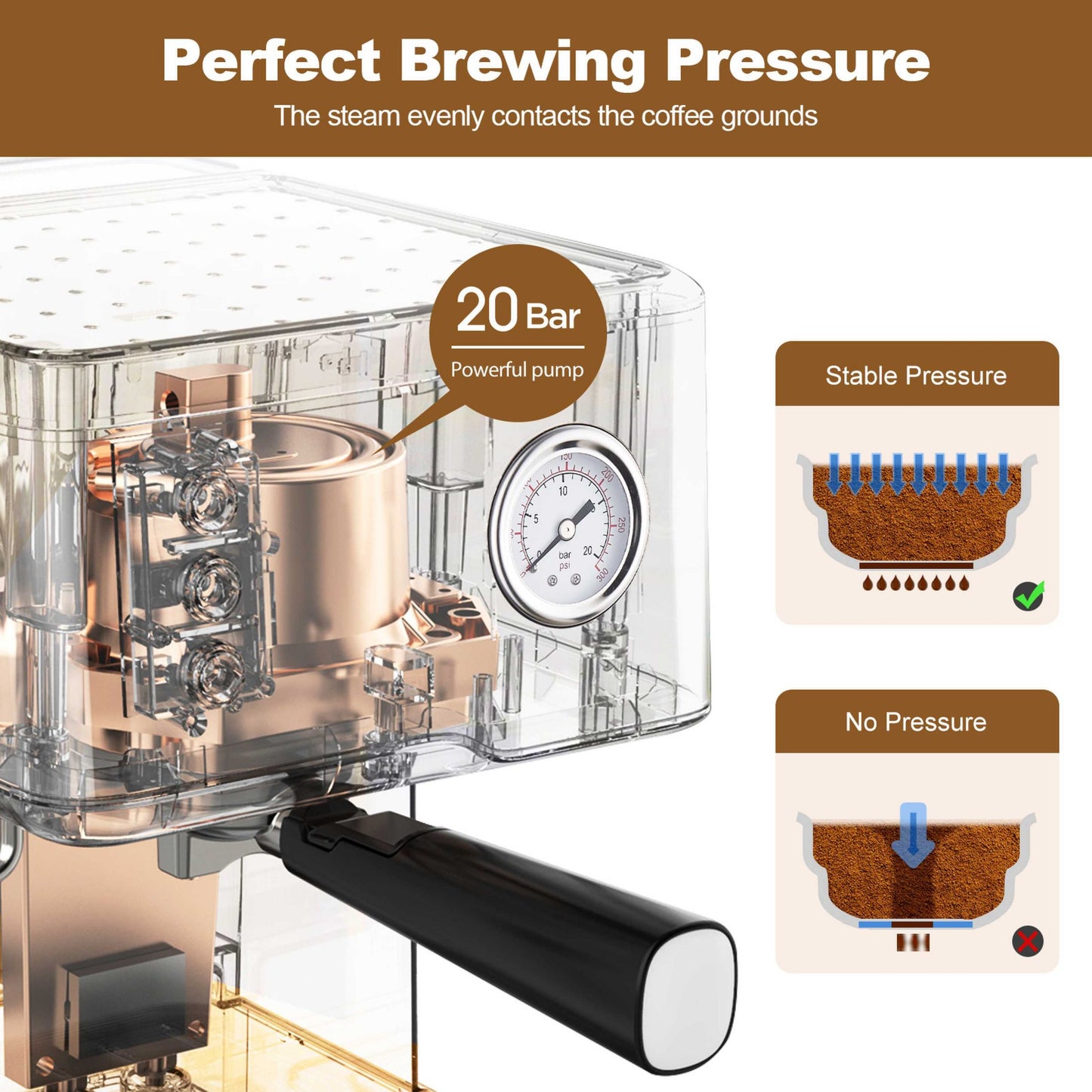 Machine à expresso Machine à café à cappuccino et latte à pression de 20 bars avec filtre ESE POD et mousseur à lait, baguette à vapeur et thermomètre, réservoir d'eau de 1,5 L, interdiction d'espresso en acier inoxydable sur Amazon