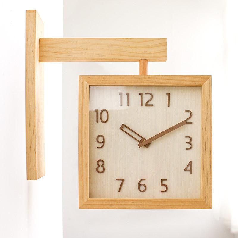 Horloge murale Double face en bois massif, silencieuse, pour salon, maison, coin Simple, horloge Double face