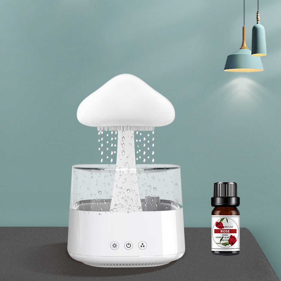 Humidificador de escritorio 2 en 1, difusor Zen de aceite esencial de aromaterapia con nube de lluvia y lámpara de seta con luz nocturna de nube de lluvia