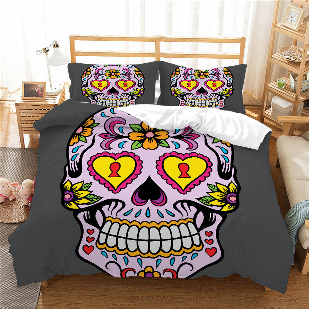 Conjunto de textiles para el hogar de tres piezas con estampado de calavera impresa en 3D