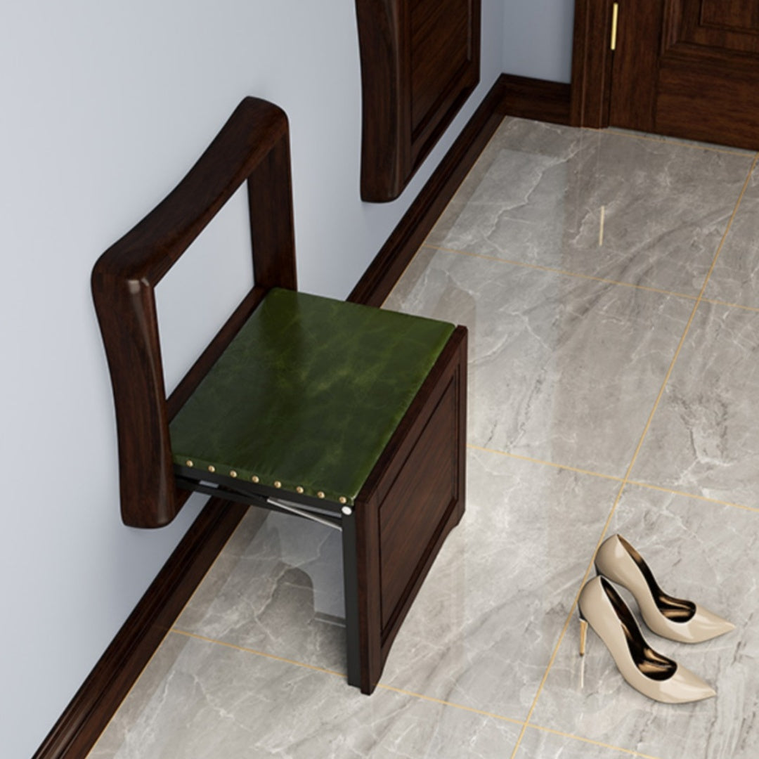 Solid Wood Wall Mounted Folding Shoe Changing Stool