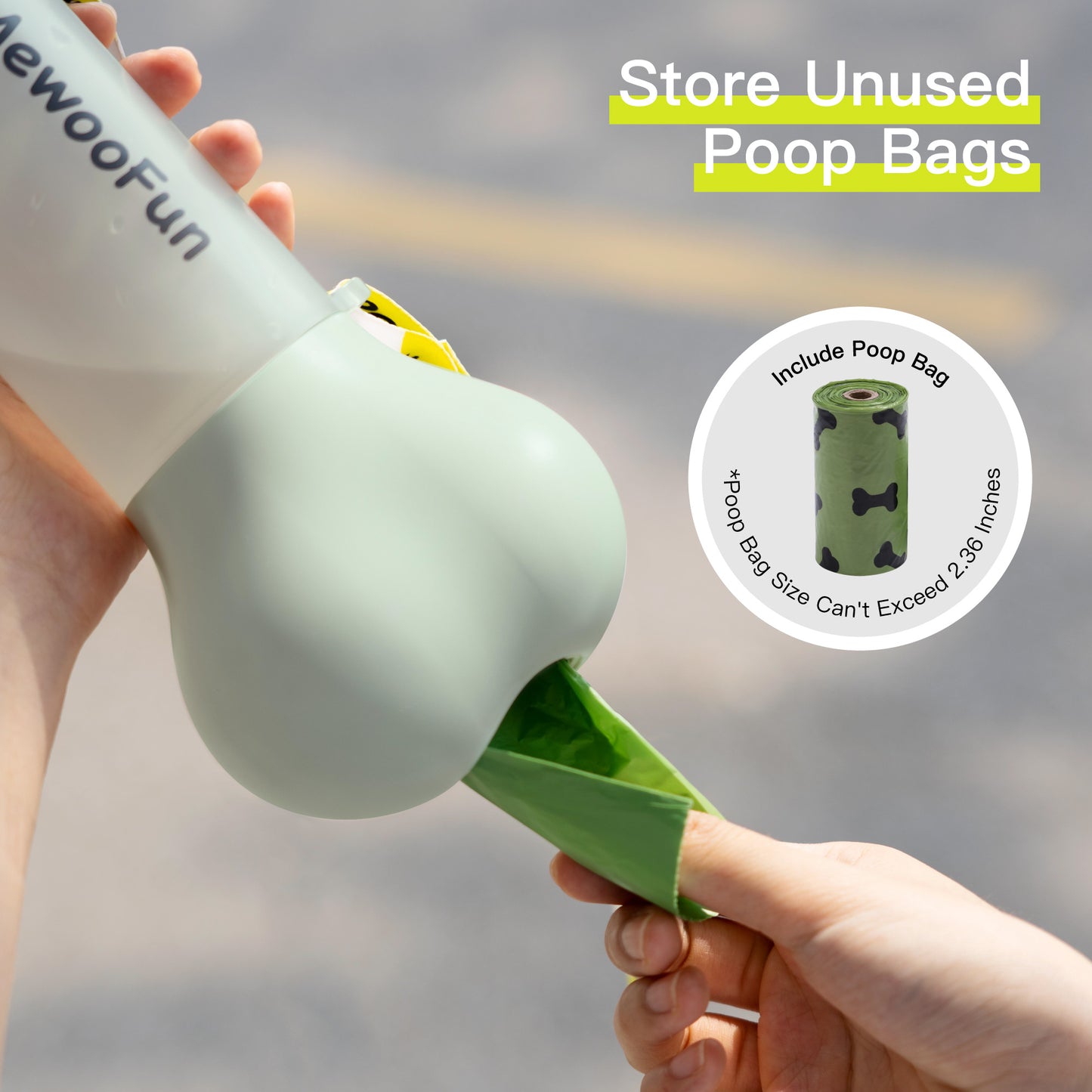 Mewoofun-tazón alimentador de botella de agua para perros, 2 en 1, botella de comida portátil a prueba de fugas, para viajes al aire libre, incluye Bolsa para popó