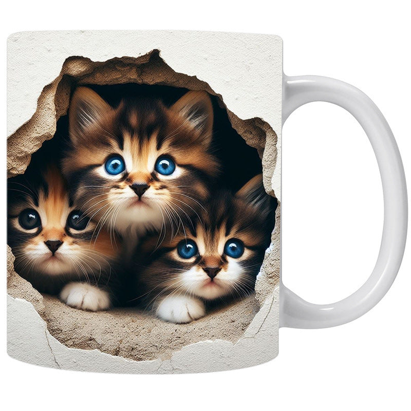 Taza de café de cerámica de pared hueca de gato