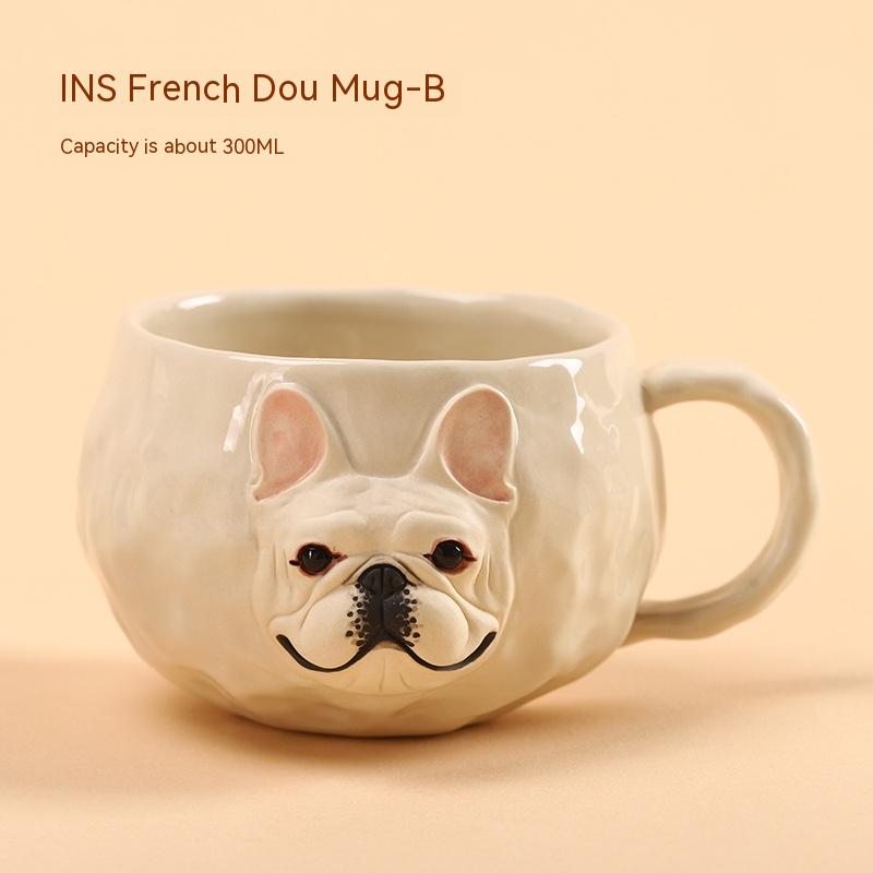 Tasse à café bouledogue français faite à la main, design original