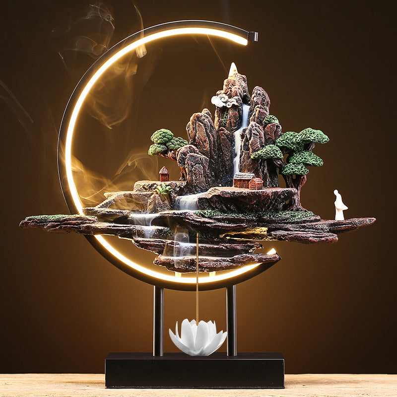 Chinese Style High Mountain Flowing Water Backflow Incense Burner Lamp Ring Home Decoration