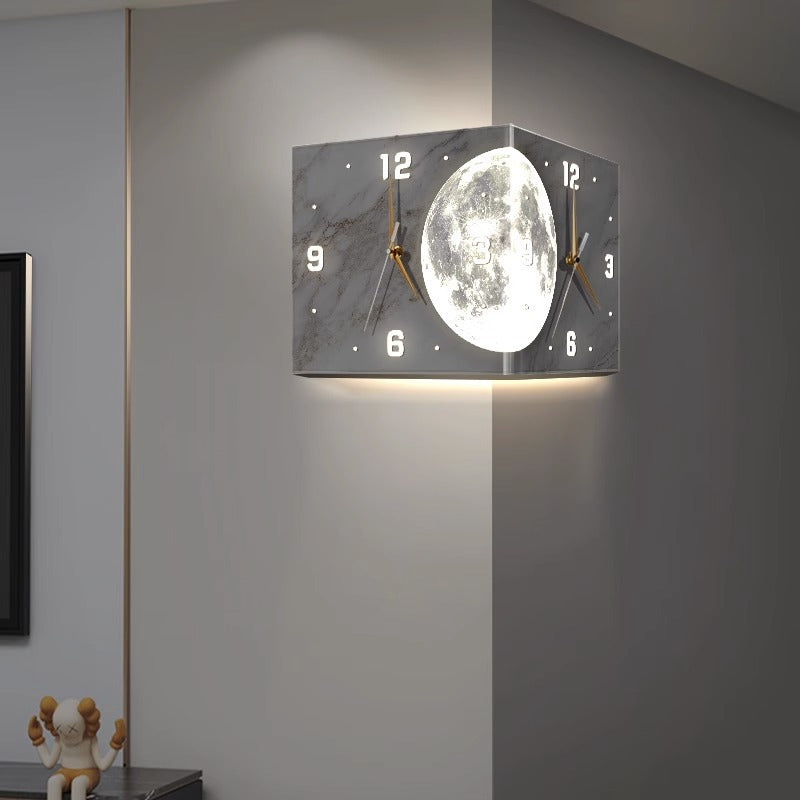 Lámpara De Pared De Reloj Creativo Con Iluminación De Doble Cara En La Esquina De La Sala De Estar