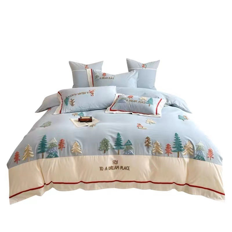 Forest 60 Long-staple Cotton Brushed Four-piece Set All Cotton Pure Towel Embroidery Thickening Bedding