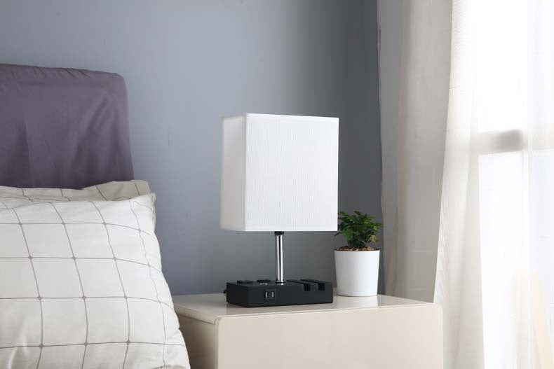 Lampe de table rectangulaire tactile USB en tissu