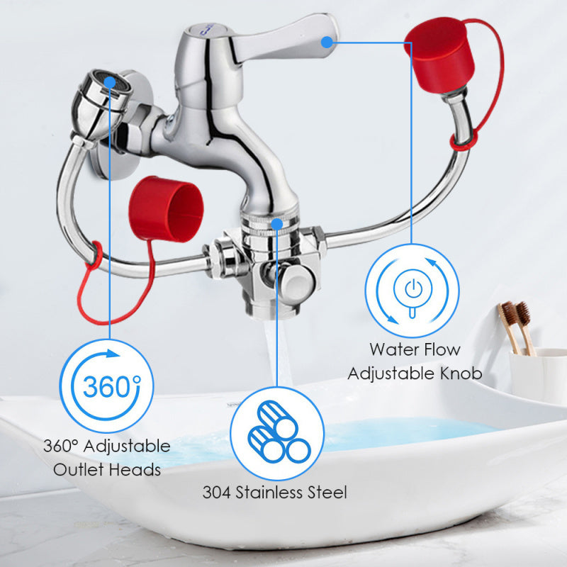 Robinet connecté pour lavabo pour lave-yeux Station de lavage des yeux murale Fixation pour évier d'urgence Douche à chasse d'eau à double bouche