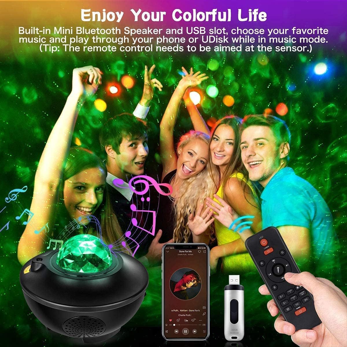 USB LED Star Night Light Music Starry Water Wave LED Projector Light Bluetooth Projector Sound-Activated Projector Light Decor