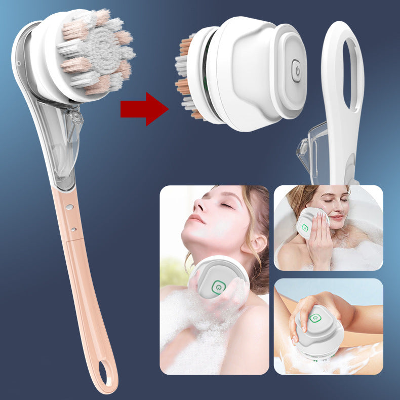 Brosse de bain électrique multifonctionnelle, brosse de frottement étanche, six en un, manche long, frottement du dos, frottement du visage, frottement des pieds, artefact