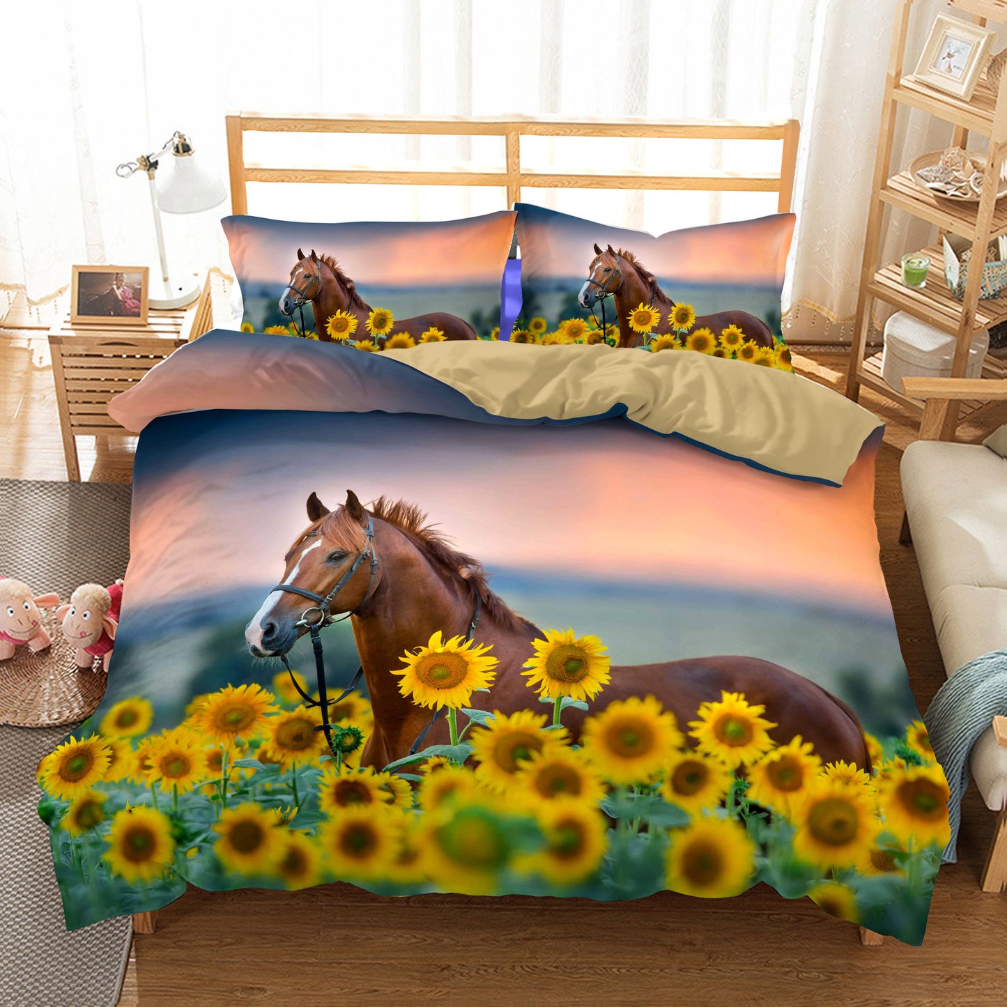 Funda de edredón de girasol de tres piezas Ropa de cama textil para el hogar