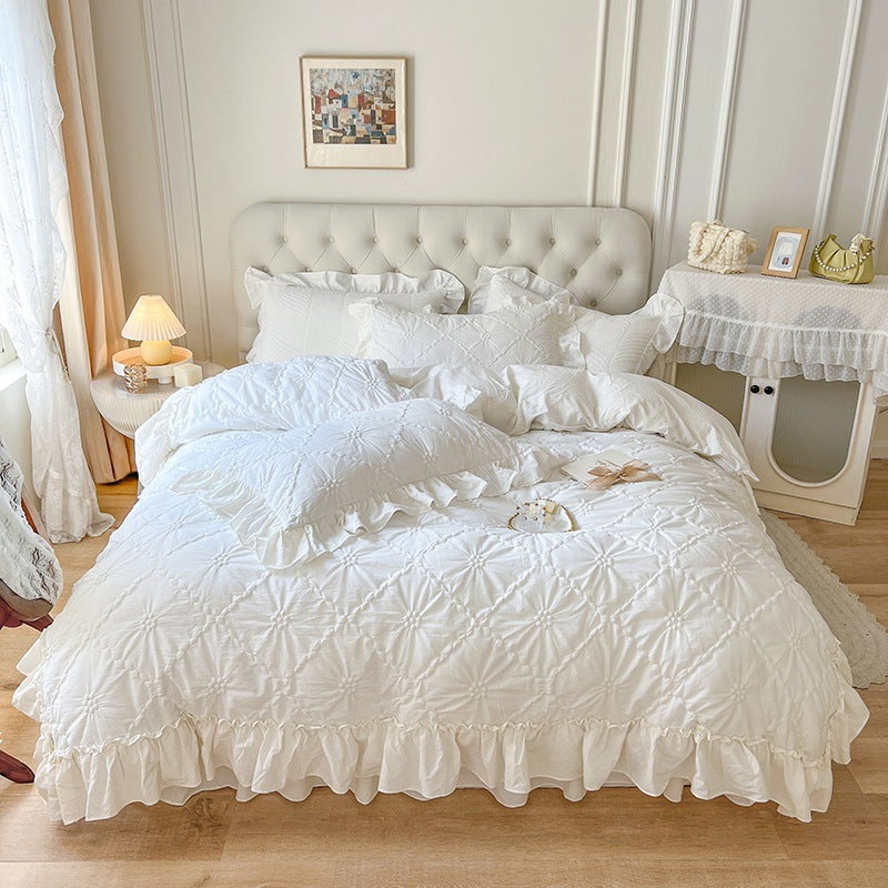 Ensemble quatre pièces en coton lavé Housse de couette Girlish Heart