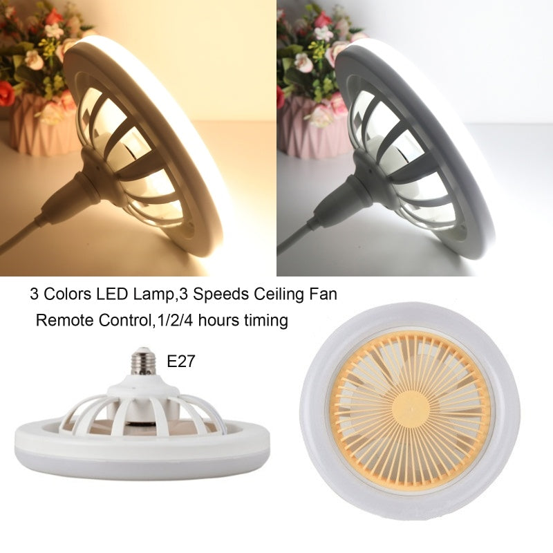 Ventilateur de plafond rond télécommandé de 26cm, avec lampe LED E27, 30W, ventilateur suspendu, pour la maison, la chambre à coucher, le bureau, ventilateur de refroidissement de l'air