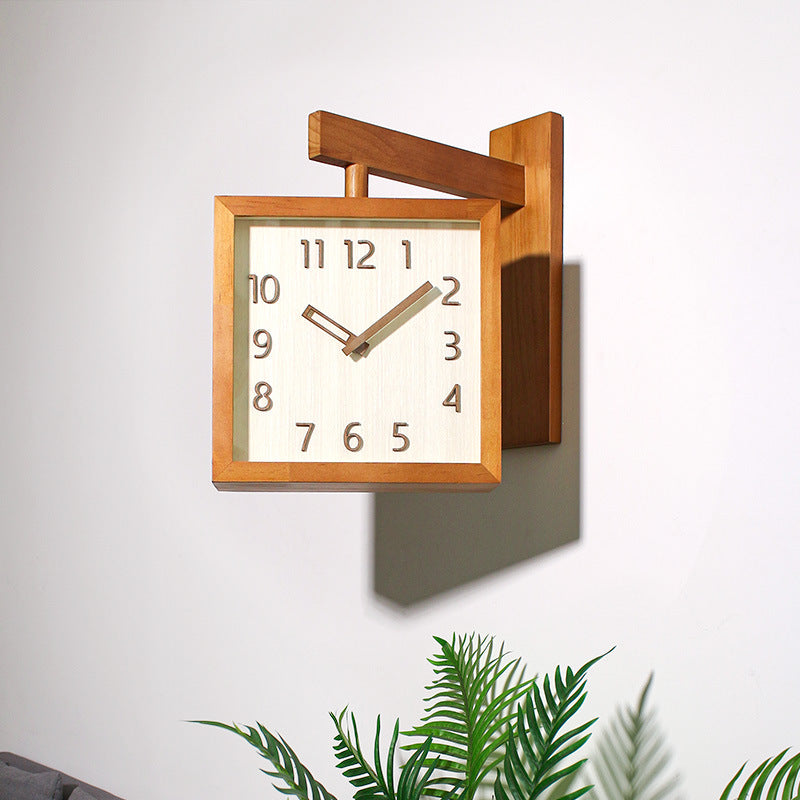 Horloge murale Double face en bois massif, silencieuse, pour salon, maison, coin Simple, horloge Double face