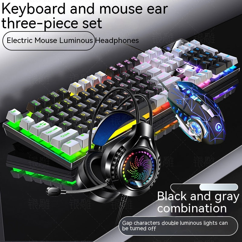 Home Color Blocked Wired Keyboard And Mouse Earphone Set