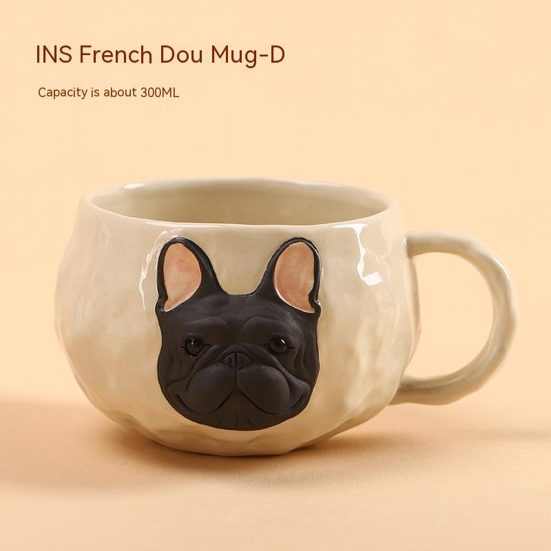 Tasse à café bouledogue français faite à la main, design original