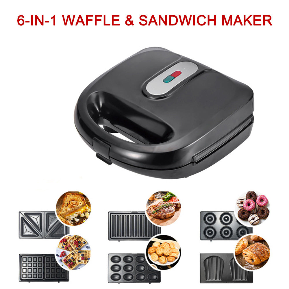 Máquina para hacer gofres 6 en 1, sandwichera con enchufe europeo, parrilla para hacer desayuno, máquina para hacer pasteles con forma de donut, accesorios compactos para cocina, comedor y cocina