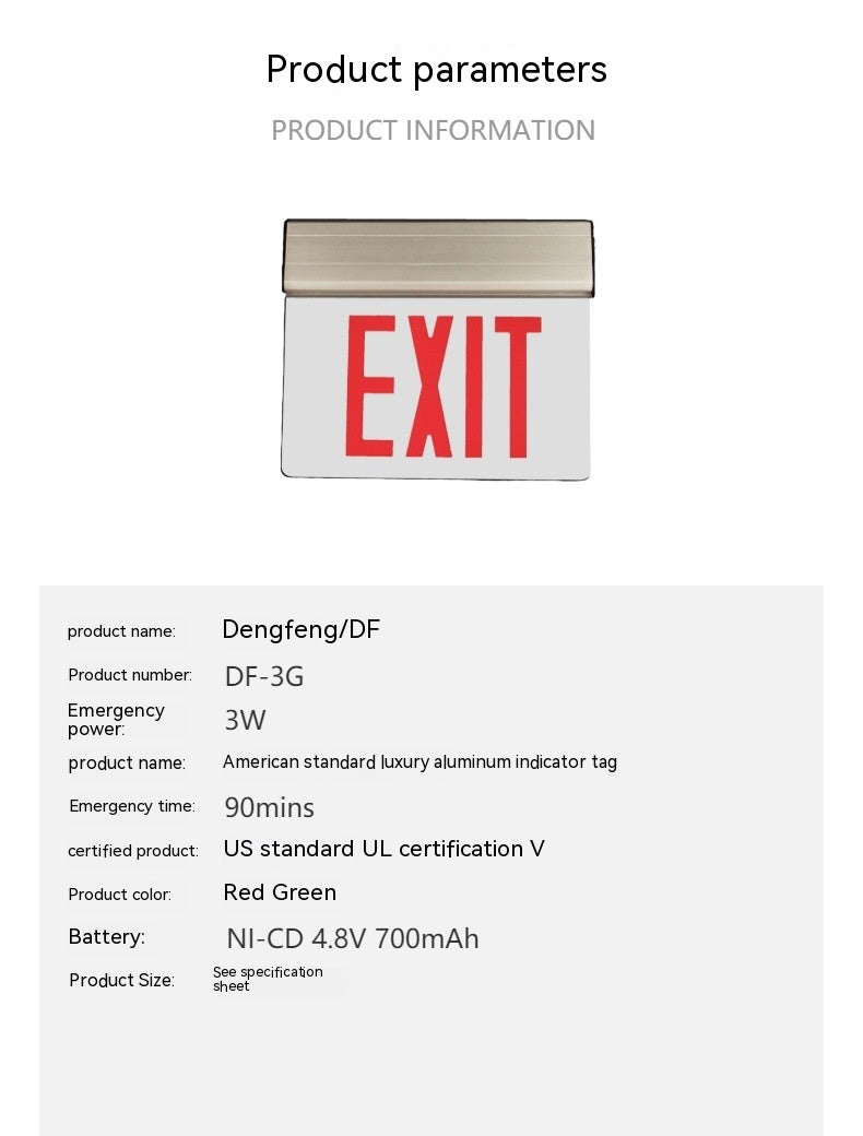 Indicateur d'incendie lumière de secours nous lampe de signalisation d'évacuation de sécurité en acrylique certifié UL