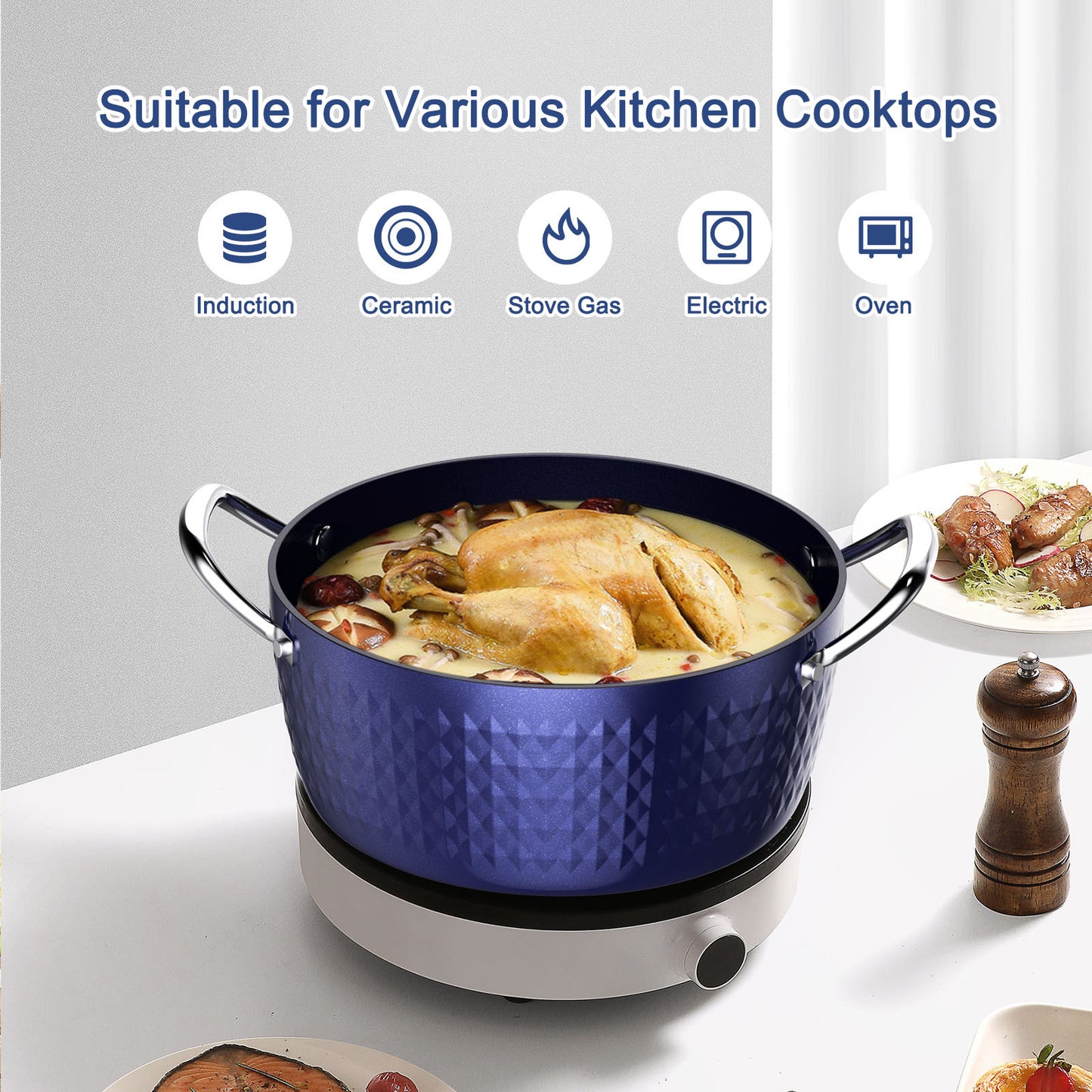 Cocotte, casserole à induction avec couvercle, marmites de 24 cm 2,2 L, casserole antiadhésive, revêtement en céramique d'aluminium, marmite gratuite, convient à tous les types de plaques de cuisson, interdit par Amazon