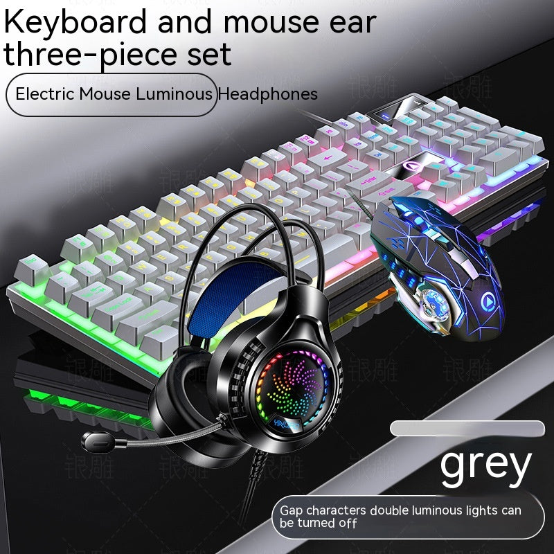 Home Color Blocked Wired Keyboard And Mouse Earphone Set