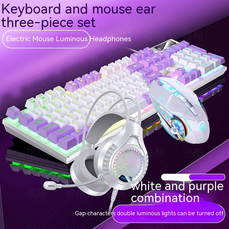 Home Color Blocked Wired Keyboard And Mouse Earphone Set