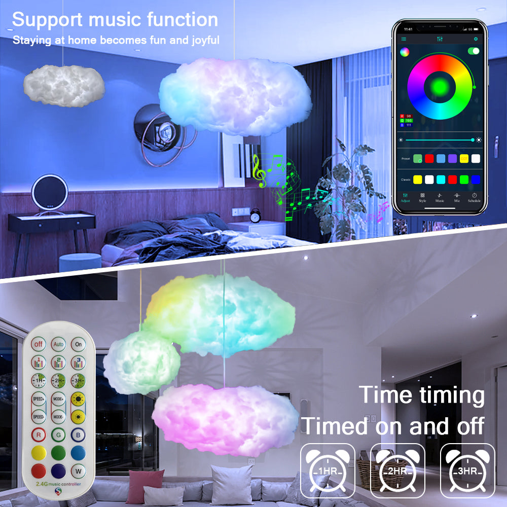 Luz de nube USB, Control por aplicación, sincronización de música, luz ambiental 3D RGBIC, simulación de rayos, nubes, luz para dormitorio y habitación