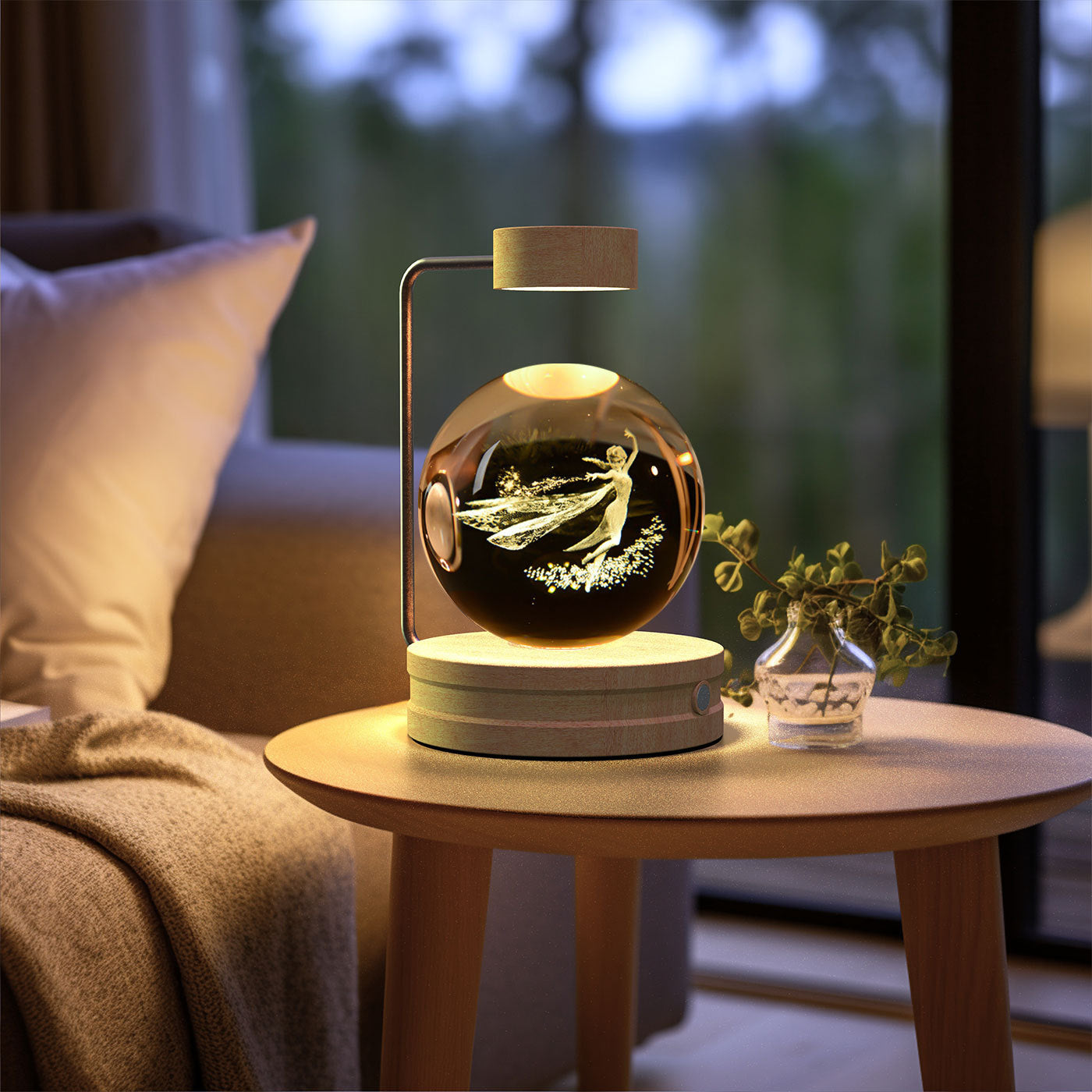 Lámpara de noche de interior con forma de bola de cristal y dinosaurio cósmico con alimentación por USB, cálida luz de noche para regalo de cumpleaños