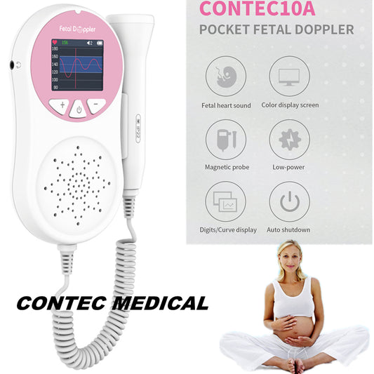 Moniteur de fréquence cardiaque pour bébé, affichage de courbe de chiffres Doppler fœtal de poche, 3Mhz rose