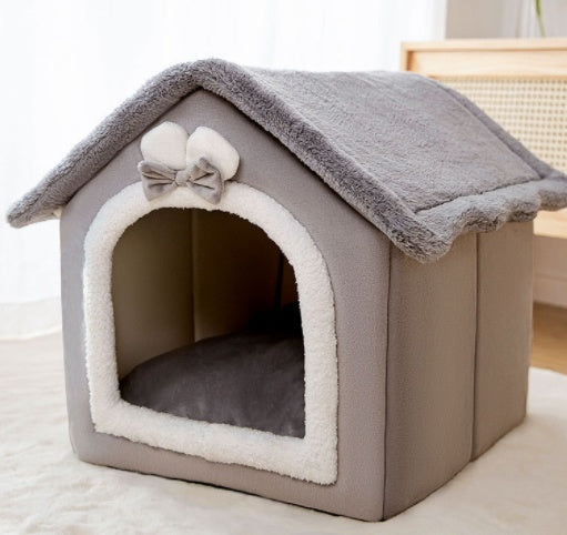 Maison pliable pour chien et chat, lit d'hiver pour chien, niche de sommeil, nid amovible, grotte chaude et fermée, canapé, fournitures pour animaux de compagnie