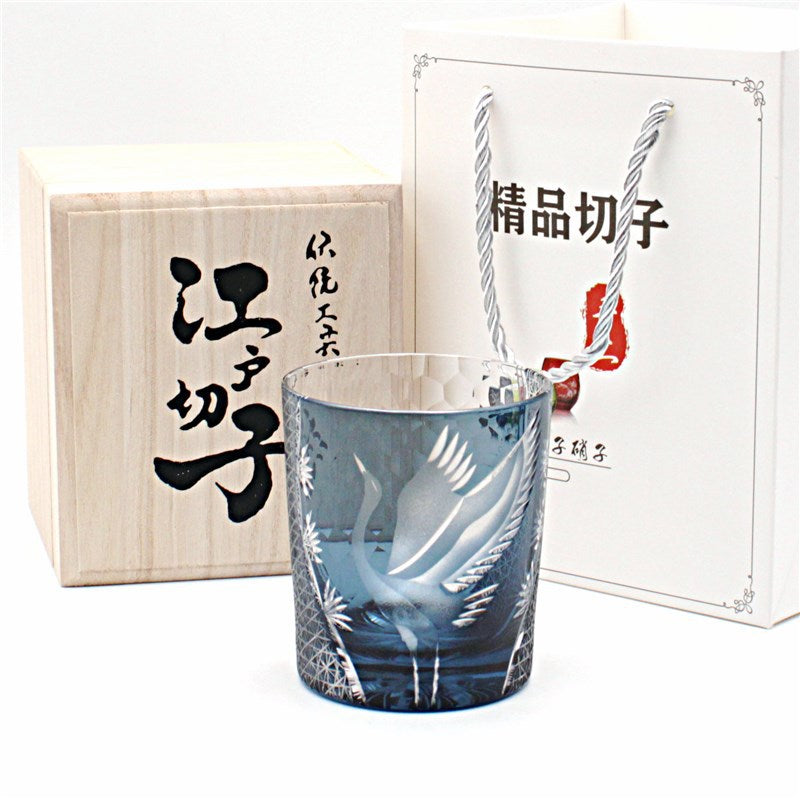 Nouveau Verre à whisky japonais Edo Kiriko Pine Crane