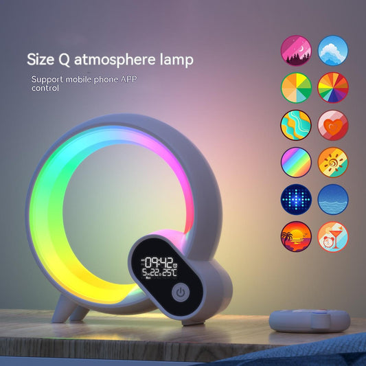 Luz Q creativa analógica amanecer reloj despertador con pantalla Digital Audio Bluetooth despertador inteligente Q luz de ambiente colorida