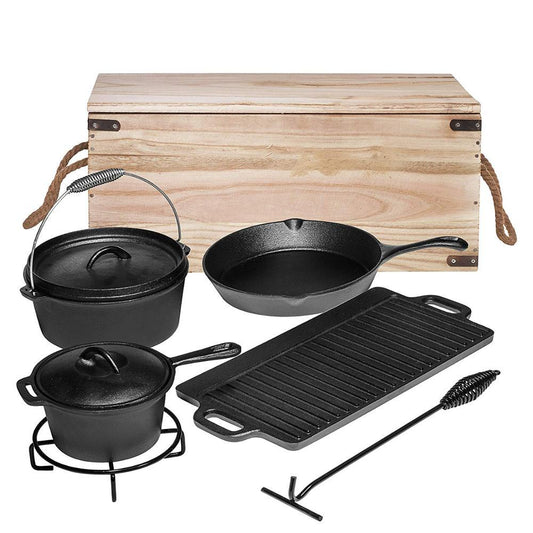 Ensemble de cuisinière de camping avec four en fonte simple et créatif