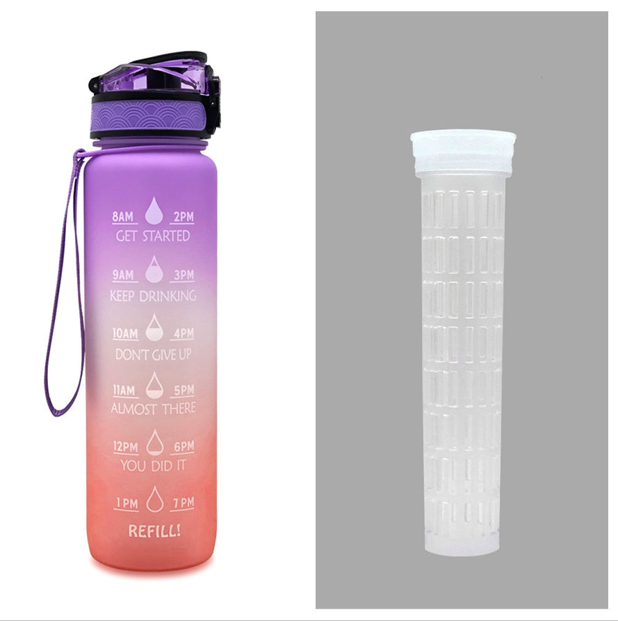 Bouteille d'eau Tritan 1L avec marqueur de temps, couvercle de rebond, bouteille d'eau de motivation, tasse étanche pour cyclisme, bouteilles de sport et de Fitness