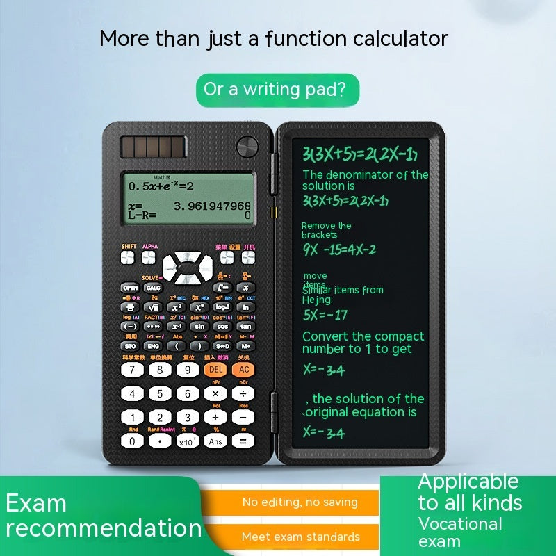 Calculatrice scientifique pliable 2 en 1 Tablette d'écriture manuscrite Fonction d'apprentissage Calculatrice Calculatrice scientifique de bureau pliable