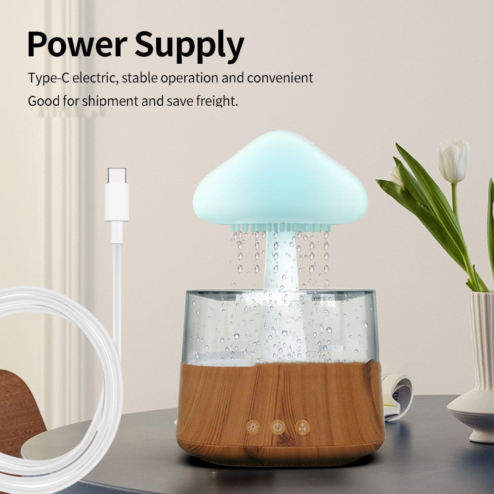 Humidificador ultrasónico de nube y lluvia, máquina de aromaterapia con luz de siete colores, grano de madera