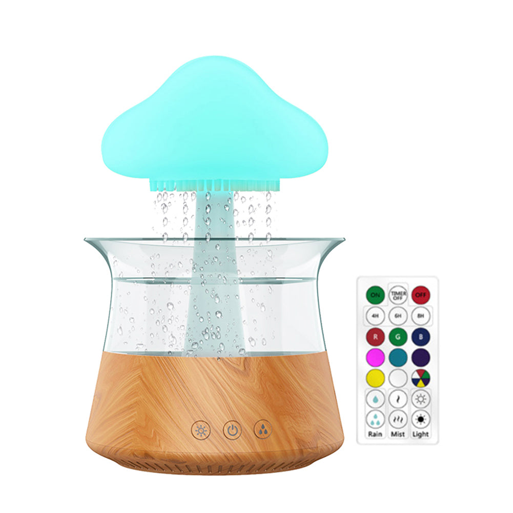 Humidificador ultrasónico de nube y lluvia, máquina de aromaterapia con luz de siete colores, grano de madera