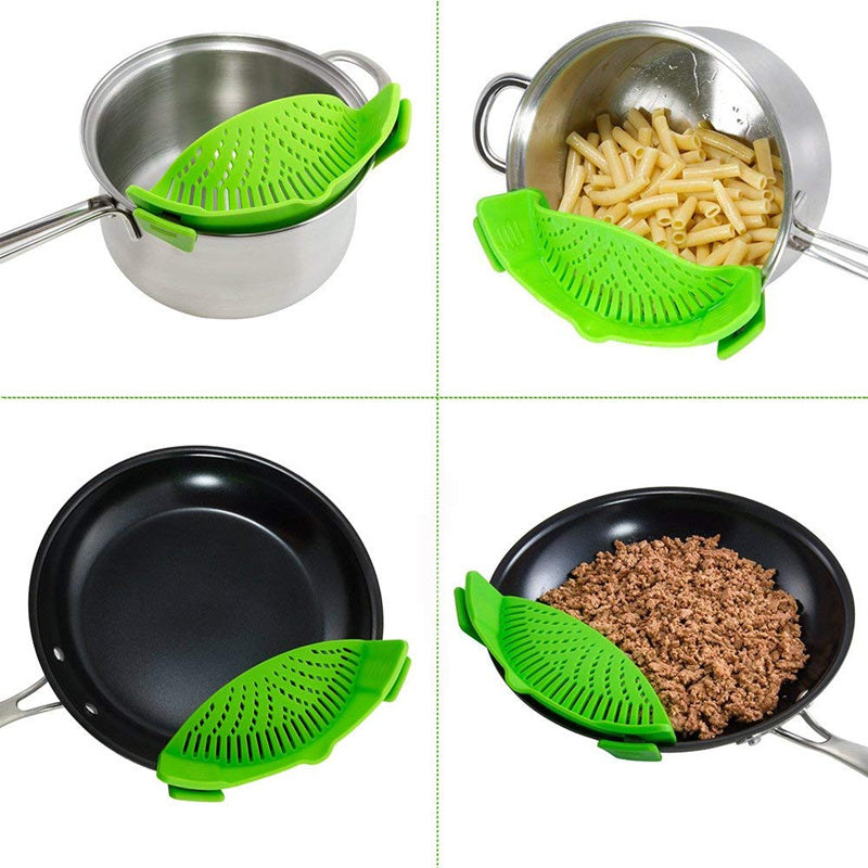 Colador Universal de silicona con Clip para olla, colador antiderrames para Pasta, colador de fruta y arroz de calidad alimentaria