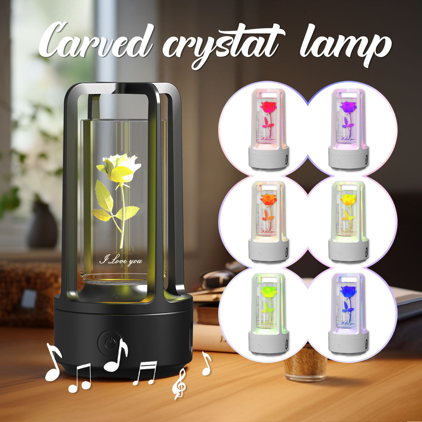 Lampe en cristal acrylique audio créative 2 en 1 et haut-parleur Bluetooth Cadeau de Saint-Valentin Lampe de nuit tactile