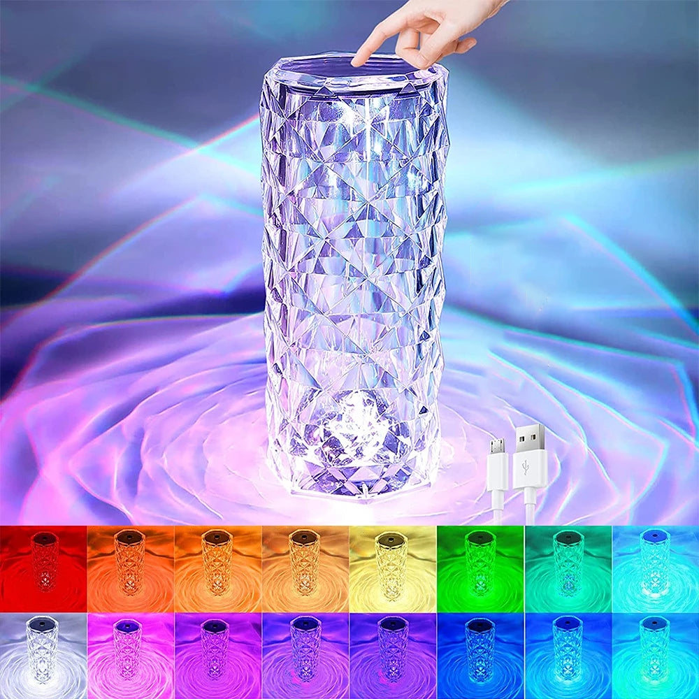 16 couleurs LED lampe en cristal Rose lumière tactile lampes de Table Bedr